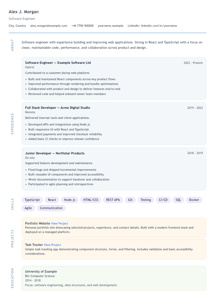 Pastel Creative Vertical CV template preview