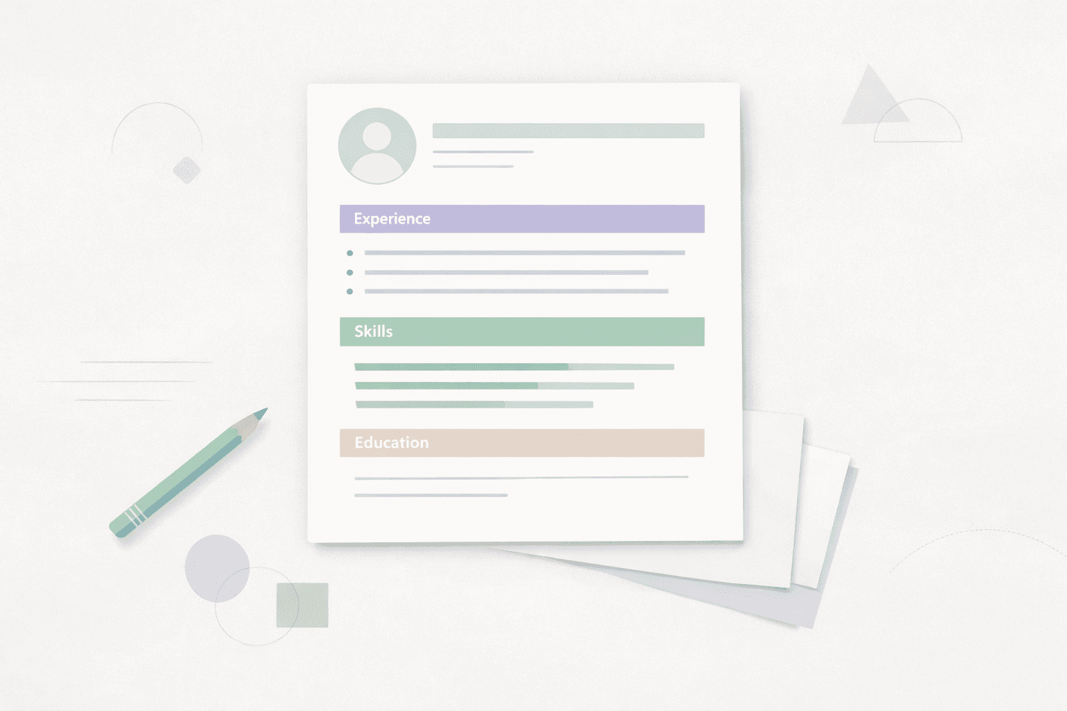 Illustration of a clean, one-page CV layout with clearly defined sections, designed to highlight clarity, prioritisation, and professional structure.